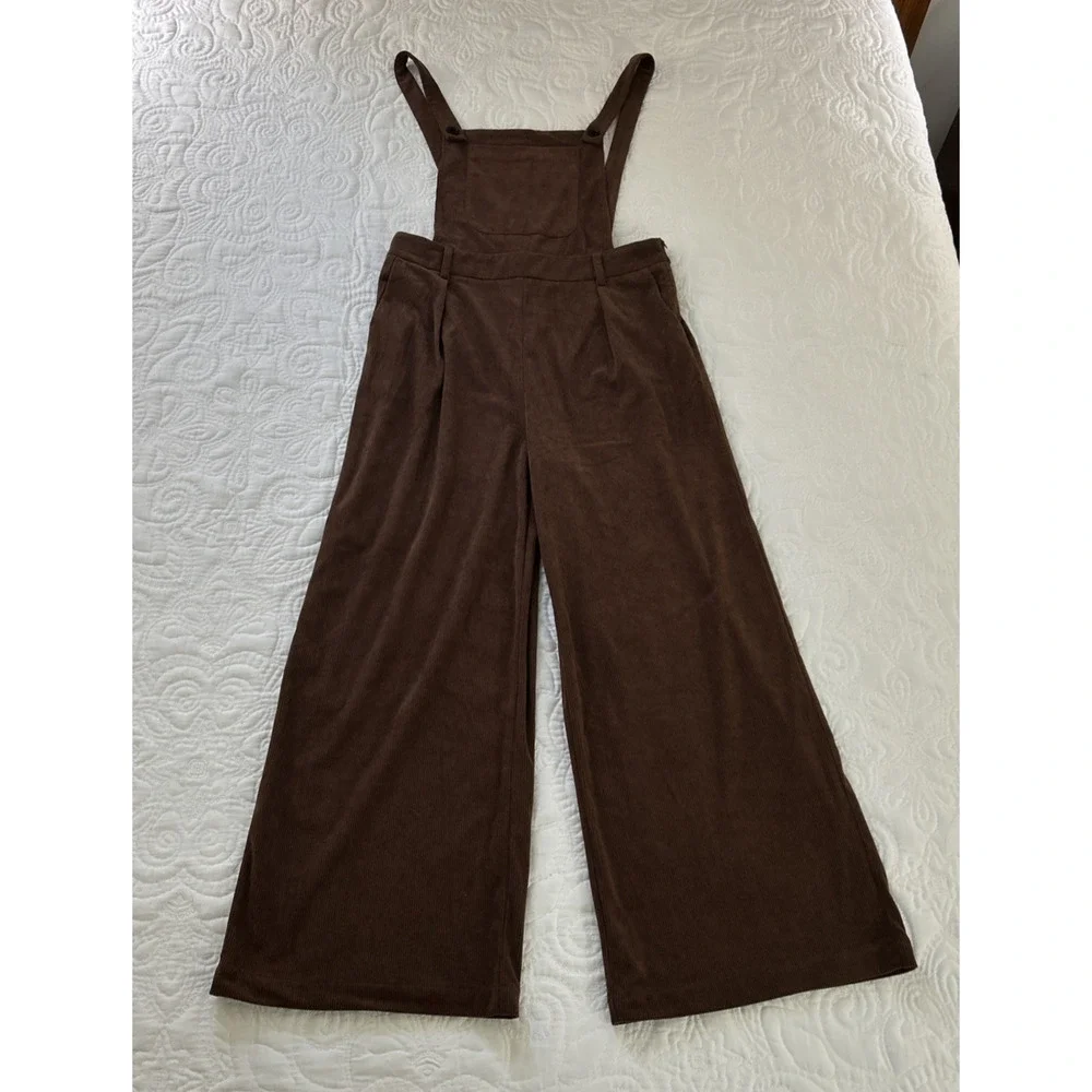 Commense Brown Jumpsuit Overalls Ribbed Corduroy Wide Legs Women's XL - Picture 1 of 11